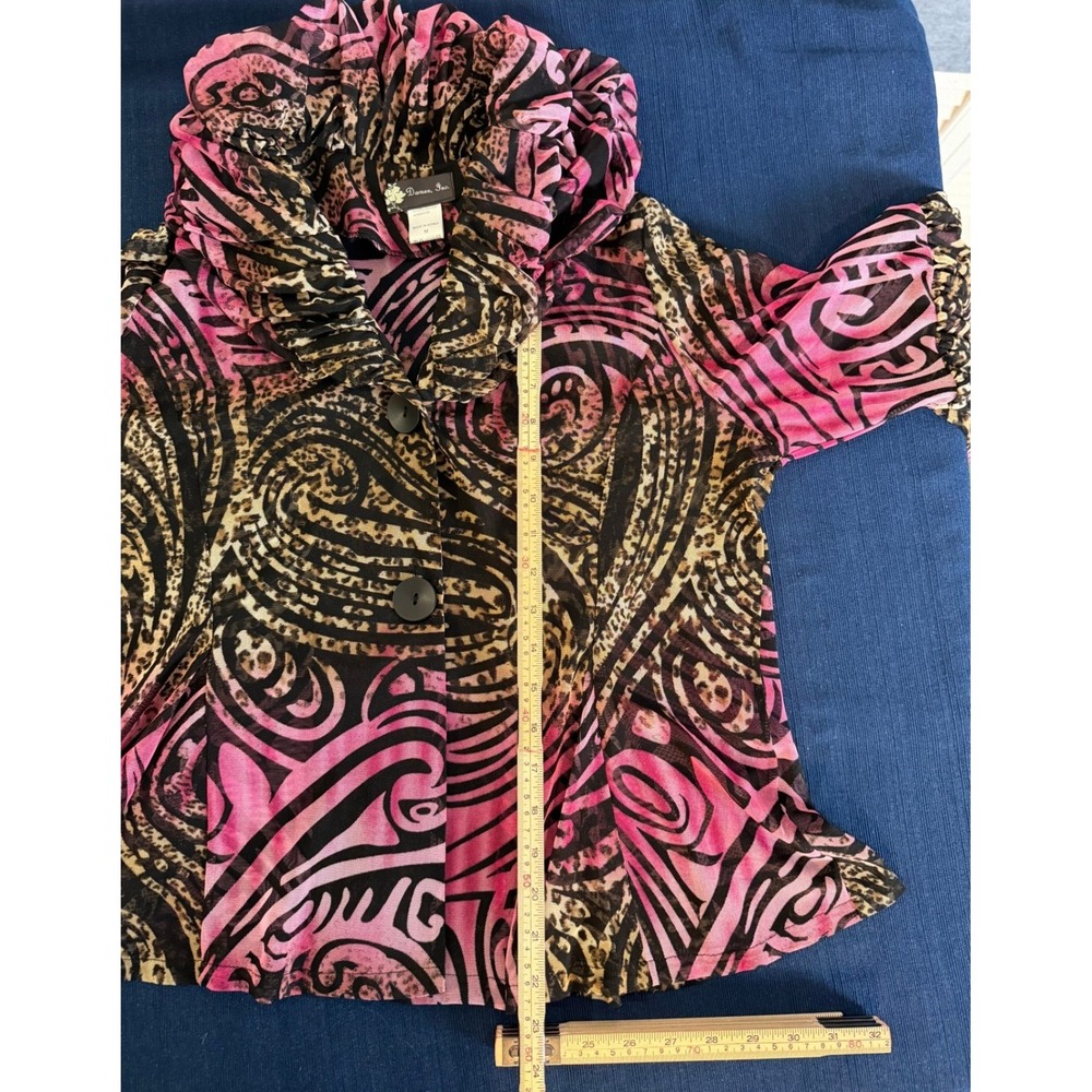 Damee Blouse M Sheer Animal Print Ruffle Mesh Jacket Whimsigoth Y2K Aesthetic - Picture 6 of 8